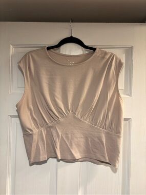 a new day Cream Ruched Cap Sleeve Crop Top